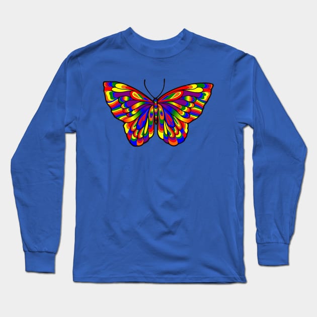 Rainbow Butterfly Long Sleeve T-Shirt by AlondraHanley